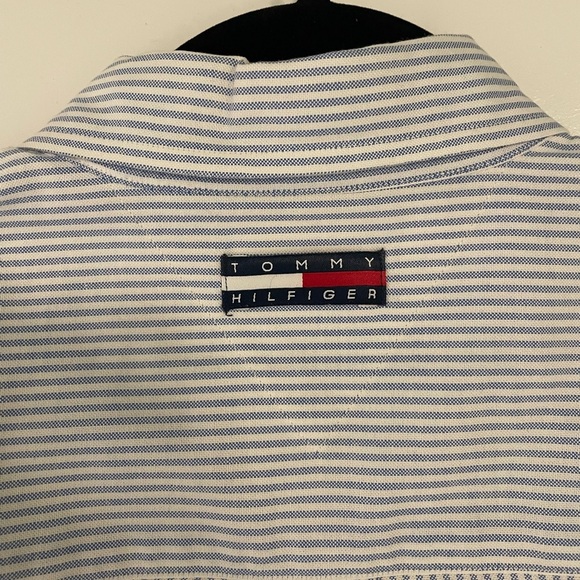 Vintage Tommy Hilfiger Blue and White Stripe Cotton Button Down Shirt, Size 12 - Picture 5 of 6